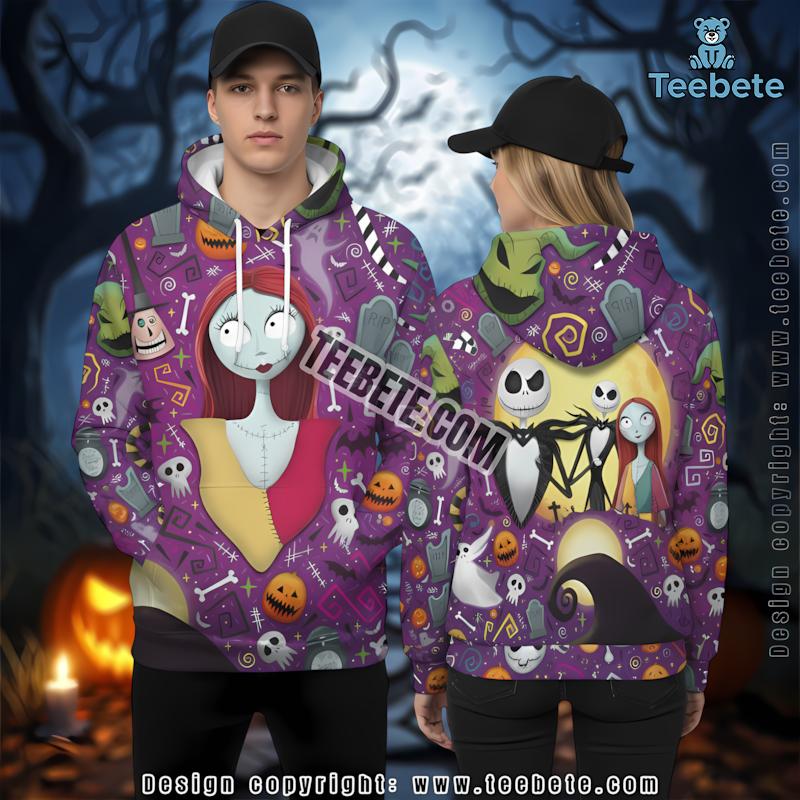 Jack Skellington And Sally Purple 3D Hoodie Nightmare Before Christmas