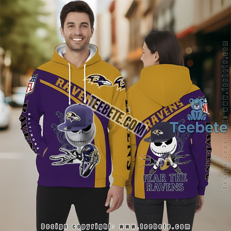 Baltimore Ravens Jack Skellington 3D Hoodie Yellow Purple