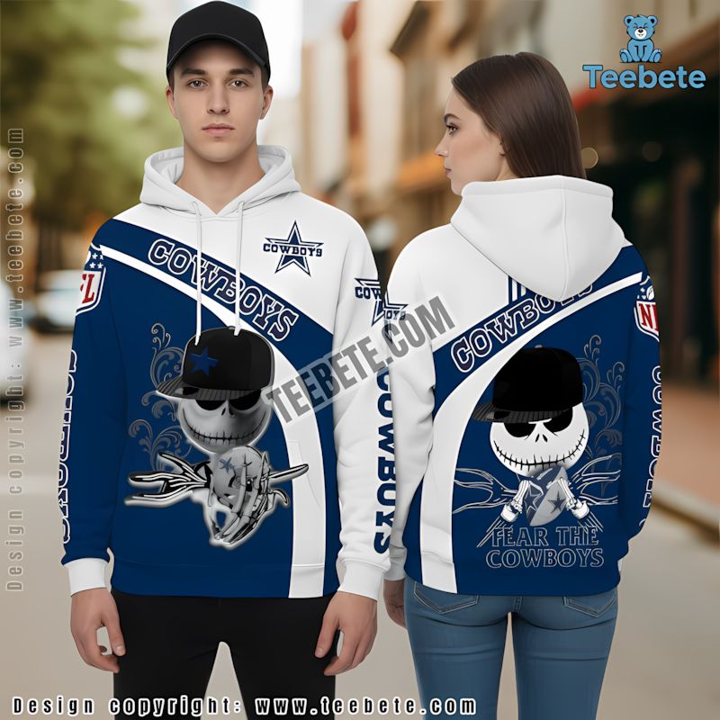 Dallas Cowboys Jack Skellington Halloween 3D Hoodie Printing Blue White