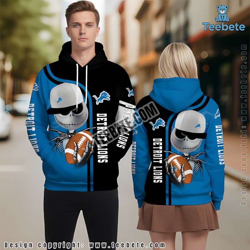 Detroit Lions Jack Skellington 3D Hoodie Black Blue For Sale