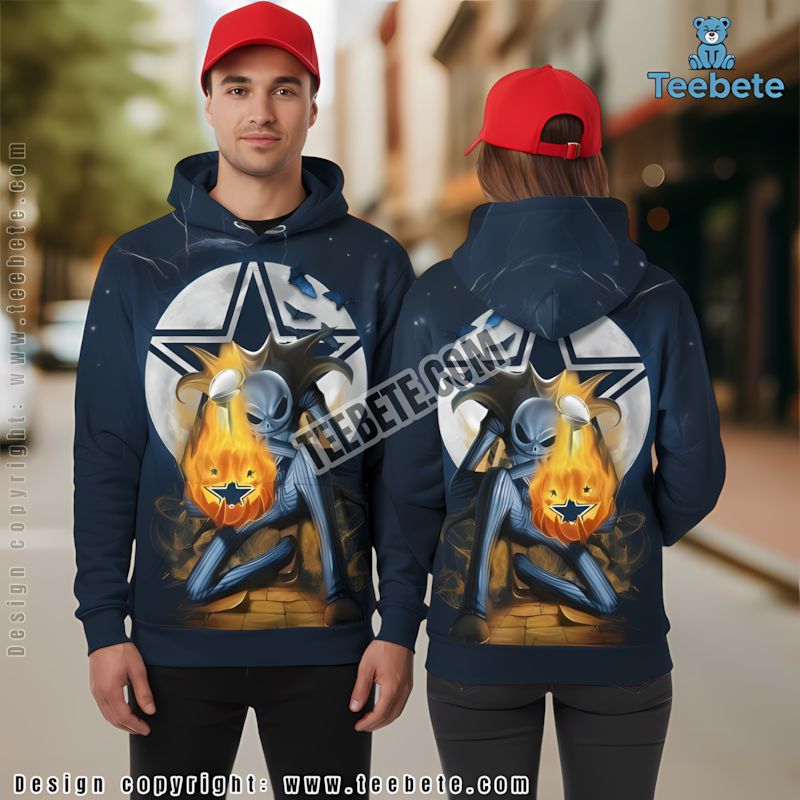 Dallas Cowboys Jack Skellington Halloween 3D Hoodie Kids White Black