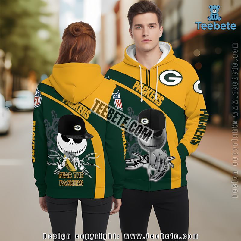 Green Bay Packers Jack Skellington 3D Hoodie Yellow Green For Sale