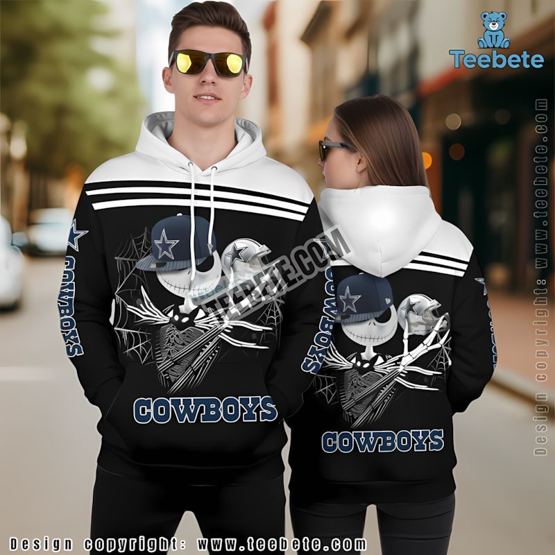 Dallas Cowboys Jack Skellington Halloween 3D Hoodie Kids White Black