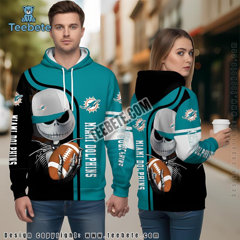 Miami Dolphins Jack Skellington Halloween 3D Hoodie Zipper Blue Black