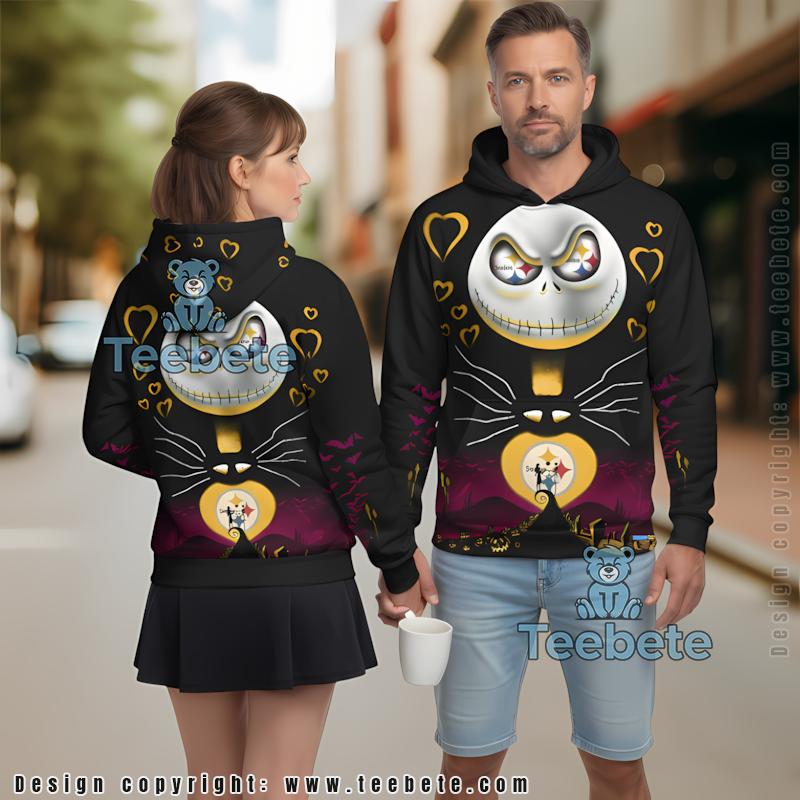 Pittsburgh Steelers Jack Skellington Halloween 3D Hoodie Black Puff Print