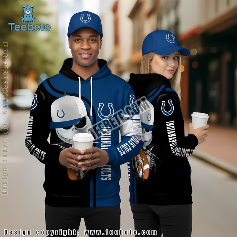 Indianapolis Colts Jack Skellington 3D Hoodie Blue Black Mens For Sale Indianapolis Colts Jack Skellington 3D Hoodie Blue Black Mens For Sale