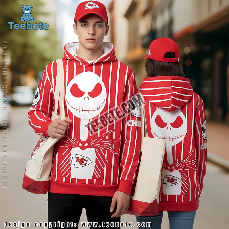 Kansas City Chiefs Jack Skellington 3D Hoodie Red White Graphic