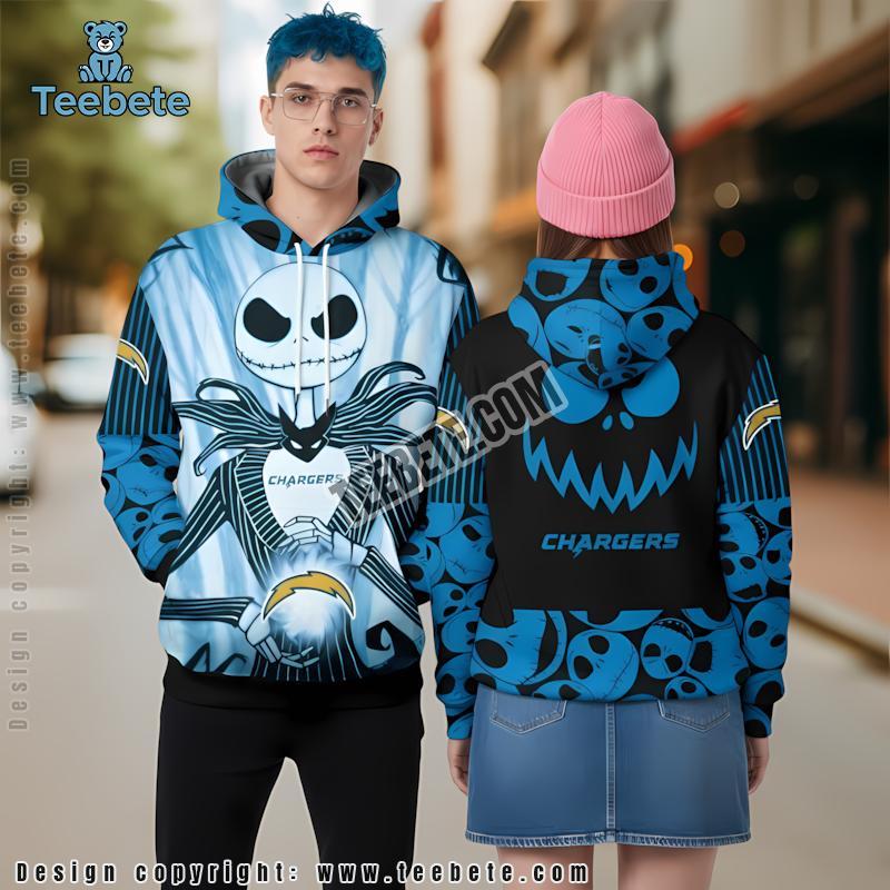 Los Angeles Chargers Jack Skellington 3D Hoodie Black Blue Mens