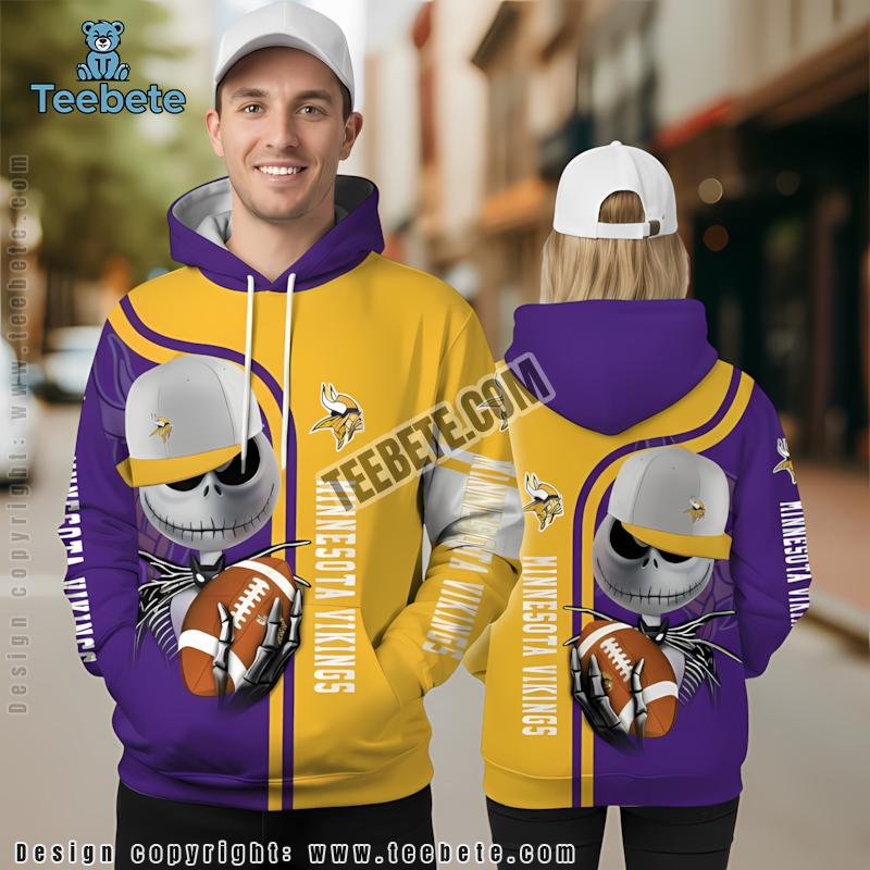 Jack Skellington Minnesota Vikings 3D Hoodie Yellow Purple Mens