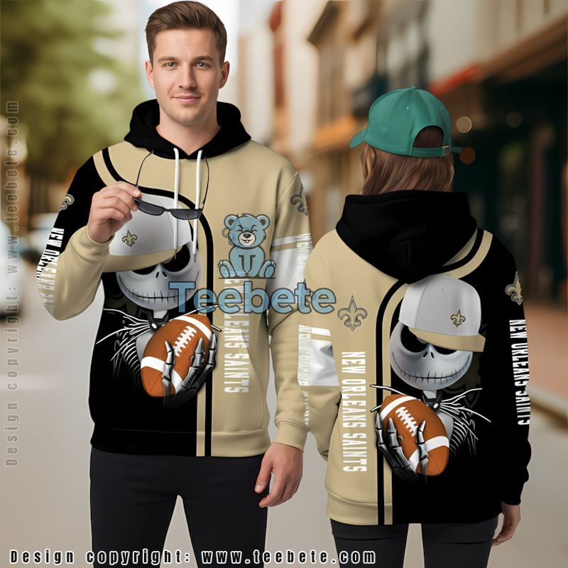 New Orleans Saints Jack Skellington 3D Hoodie Yellow Black Boys