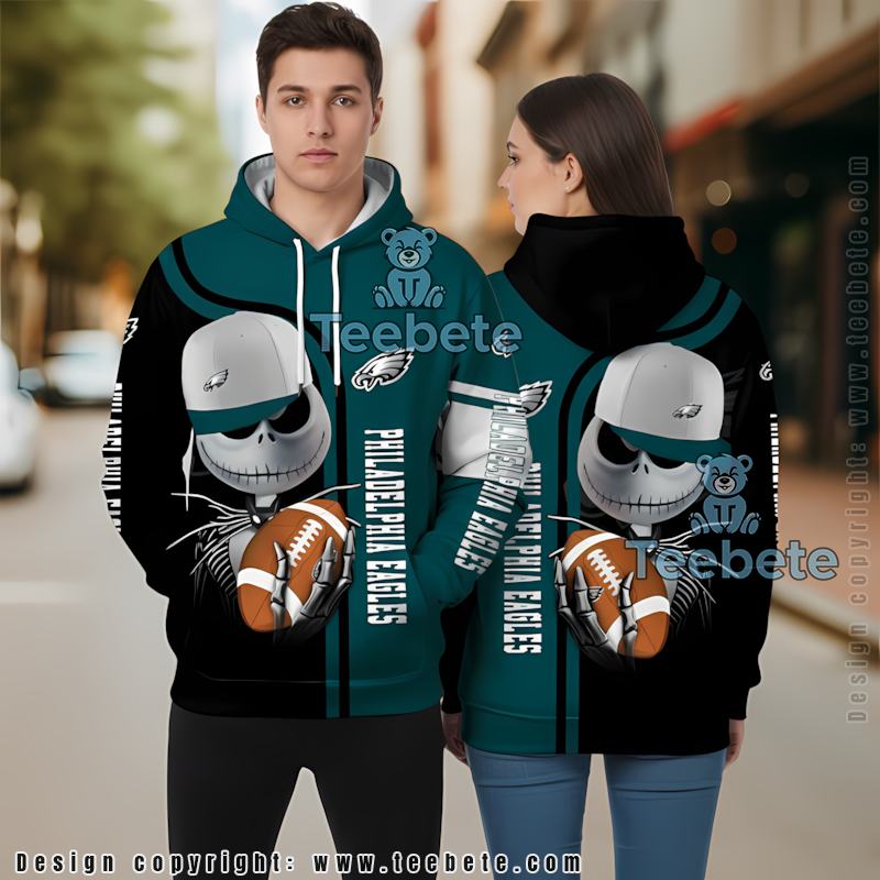 Philadelphia Eagles Jack Skellington 3D Hoodie Blue Black Unisex