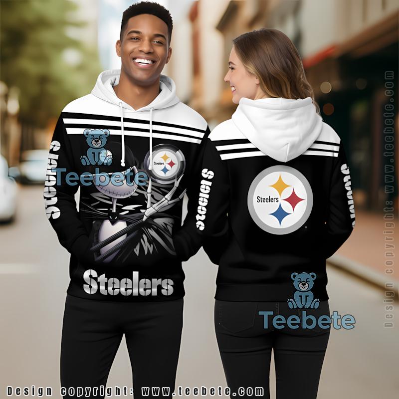 Pittsburgh Steelers Jack Skellington 3D Hoodie White Black Mens
