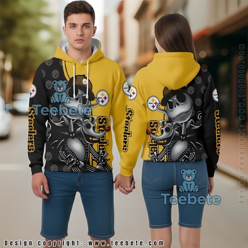 Pittsburgh Steelers Jack Skellington 3D Hoodie Yellow Black Kids