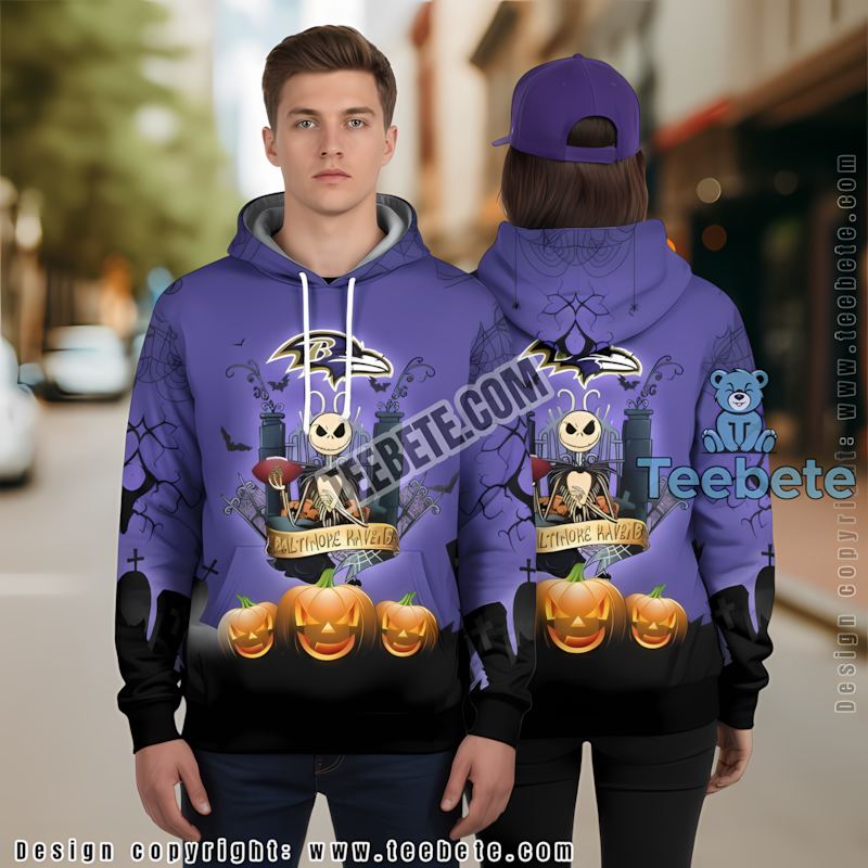 Baltimore Ravens Jack Skellington Pumpkin 3D Hoodie Design Blue