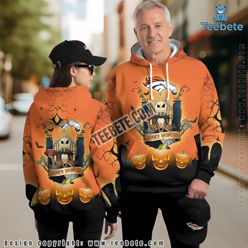 Denver Broncos Jack Skellington Pumpkin 3D Hoodie Orange Mens