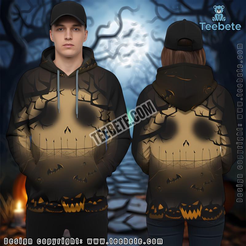 Jack Skellington Black 3D Pumpkin Fire Design Hoodie Halloween