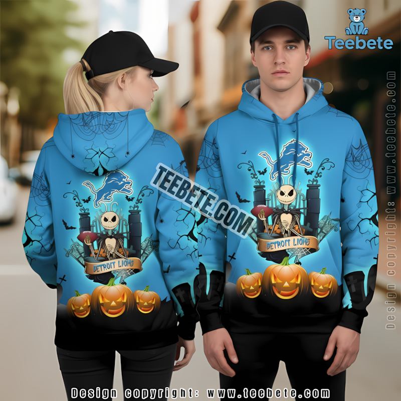 Detroit Lions Jack Skellington Pumpkin Halloween 3D Hoodie Blue Print