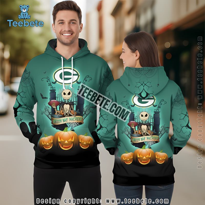 Green Bay Packers Jack Skellington 3D Hoodie Yellow Green For Sale