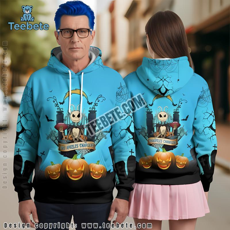 Los Angeles Chargers Jack Skellington Pumpkin 3D Hoodie Black Blue