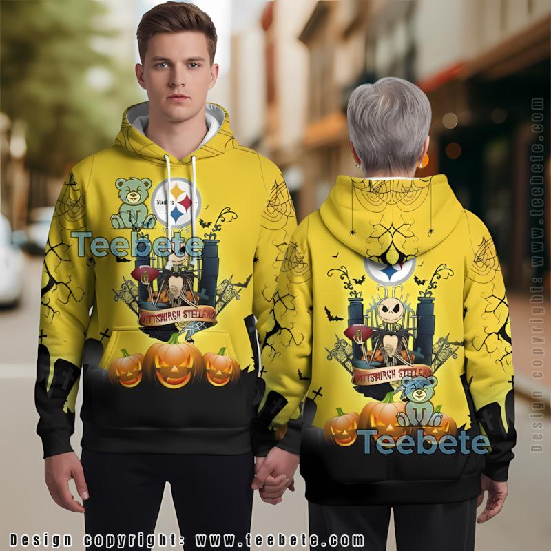 Pittsburgh Steelers Jack Skellington 3D Hoodie Yellow Black Kids