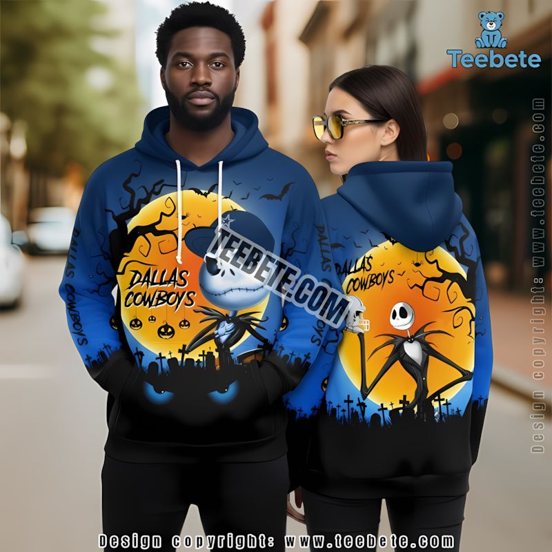 Dallas Cowboys Jack Skellington Halloween 3D Hoodie Kids White Black