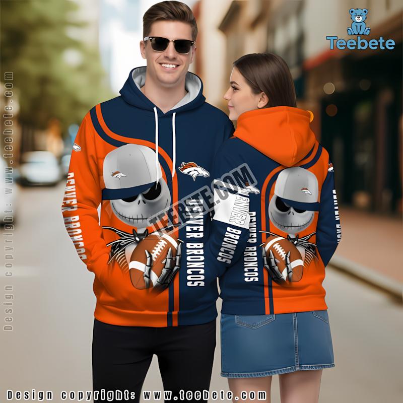 Denver Broncos Jack Skellington Pumpkin 3D Hoodie Orange Mens