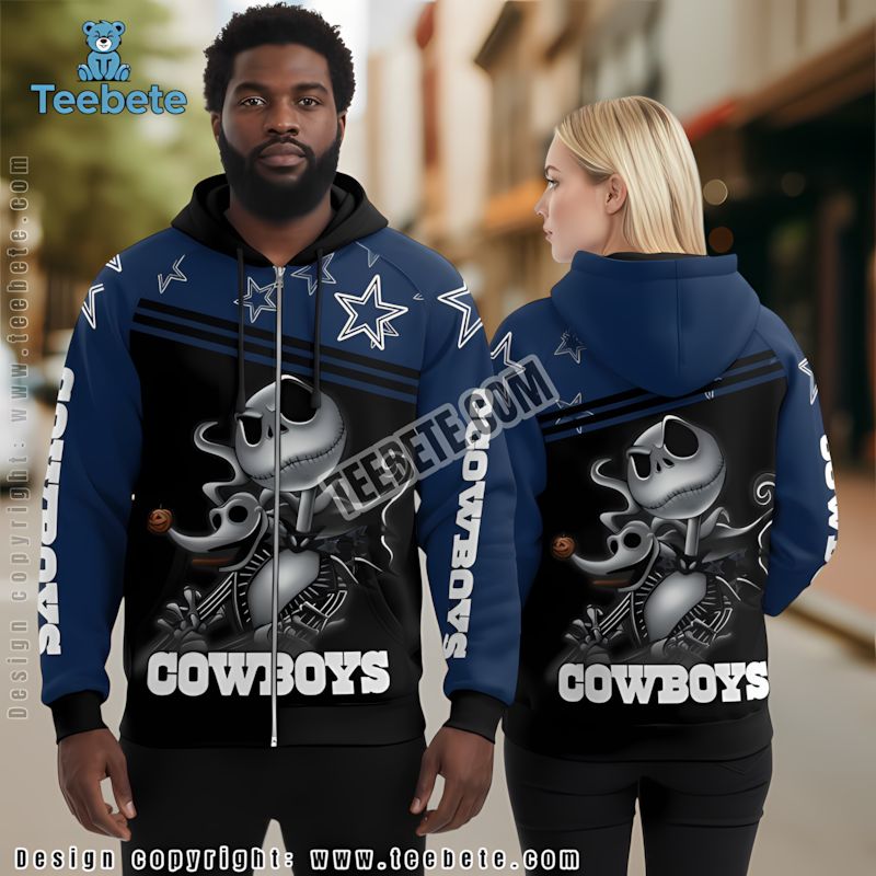 Dallas Cowboys Jack Skellington Zero 3D Hoodie Mens Graphic Black Blue