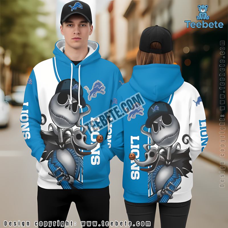 Detroit Lions Jack Skellington Zero Christmas 3D Hoodie Blue White