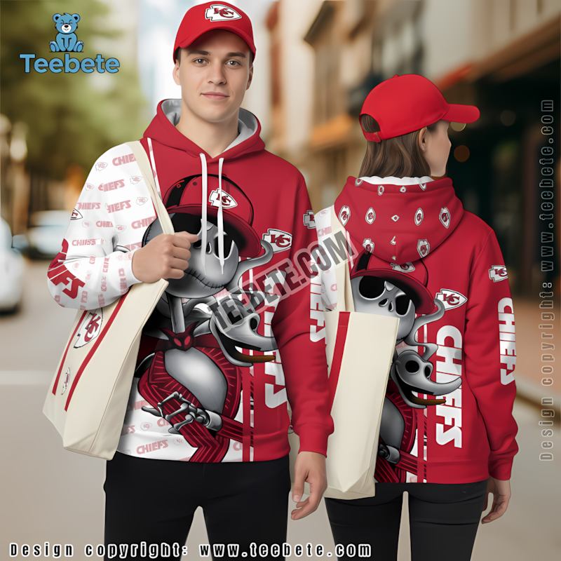 Kansas City Chiefs Jack Skellington Zero Halloween 3D Hoodie White Red Boys
