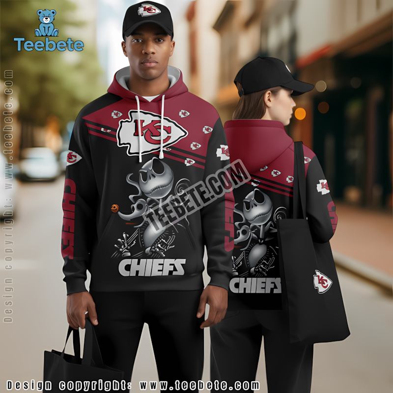 Kansas City Chiefs Jack Skellington Zero 3D Hoodie Red Black Mens