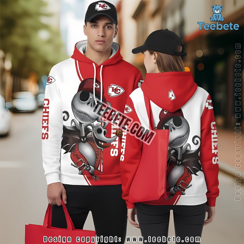 Kansas City Chiefs Jack Skellington Zero 3D Hoodie Red White Puff Print