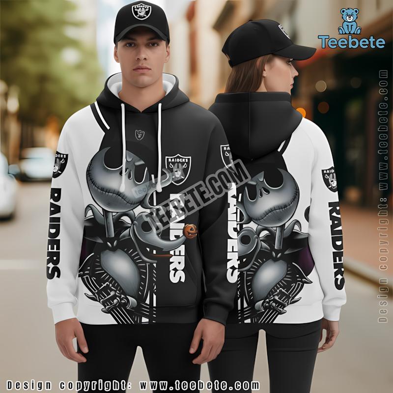 Jack Skellington Zero Las Vegas Raiders 3D Hoodie Design White Black