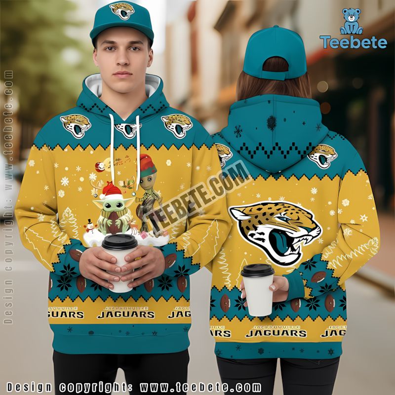 Jacksonville Jaguars Santa Baby Yoda 3D Hoodie Blue Red Mens Graphic