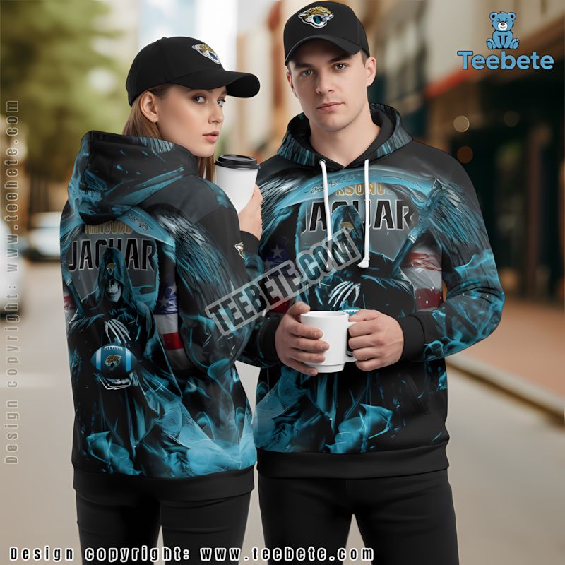 Jacksonville Jaguars Skull 3D Hoodie Black Blue Puff Print