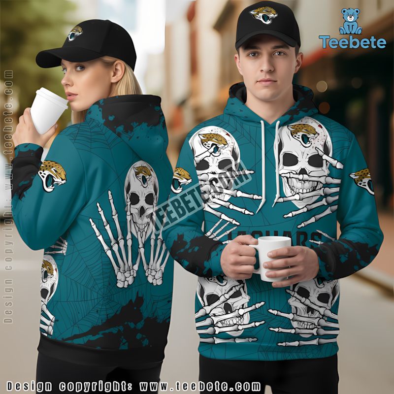 Jacksonville Jaguars Skull Halloween 3D Hoodie Blue Mens