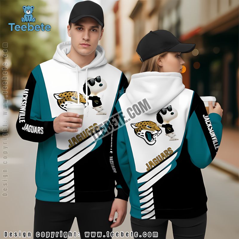 Jacksonville Jaguars Snoopy 3D Hoodie White Blue Mens