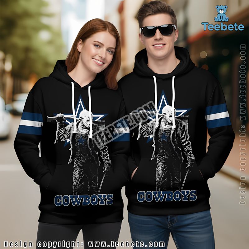Dallas Cowboys Jason Voorhees 3D Zip Up Hoodie Black Blue