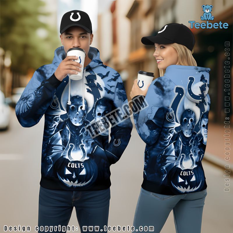 Indianapolis Colts Jason Voorhees Freddy Krueger Halloween 3D Hoodie Blue Kids