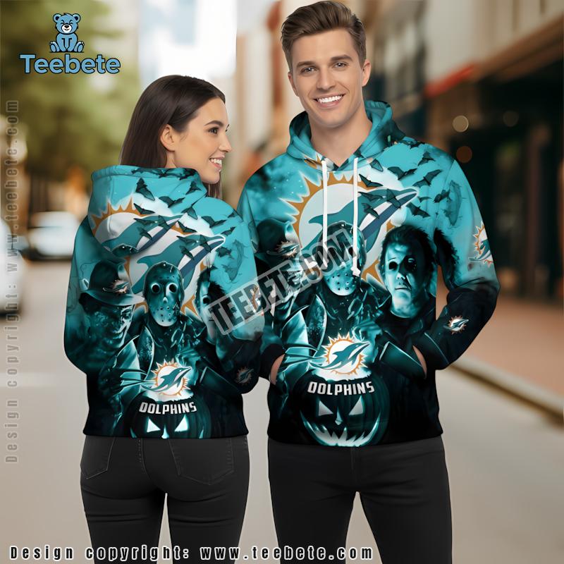 Miami Dolphins Jason Voorhees Michael Myers Halloween 3D Hoodie Blue Mens