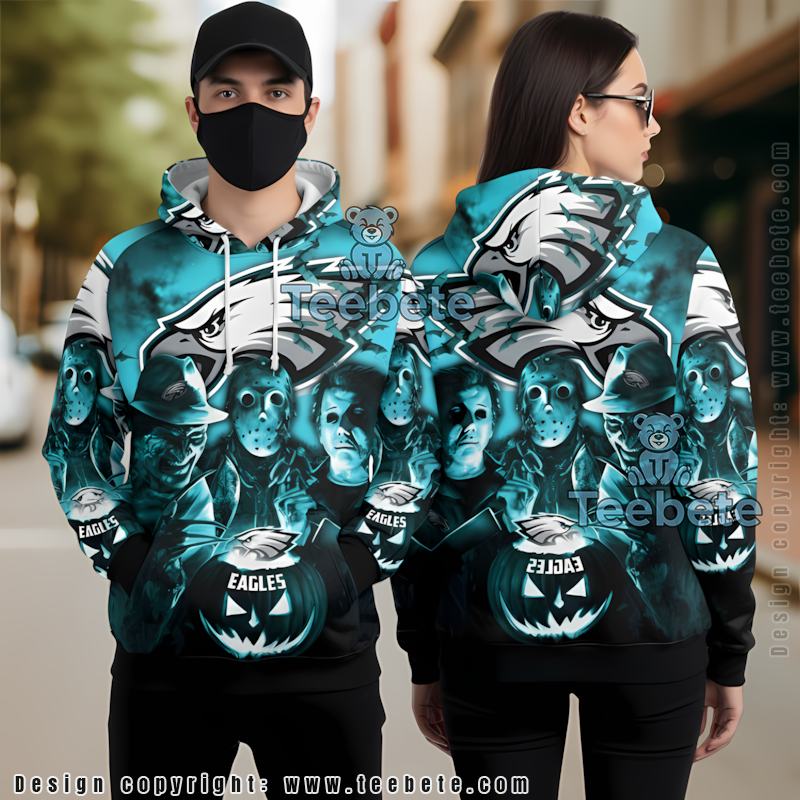 Philadelphia Eagles Jason Voorhees Michael Myers 3D Hoodie Black Unisex