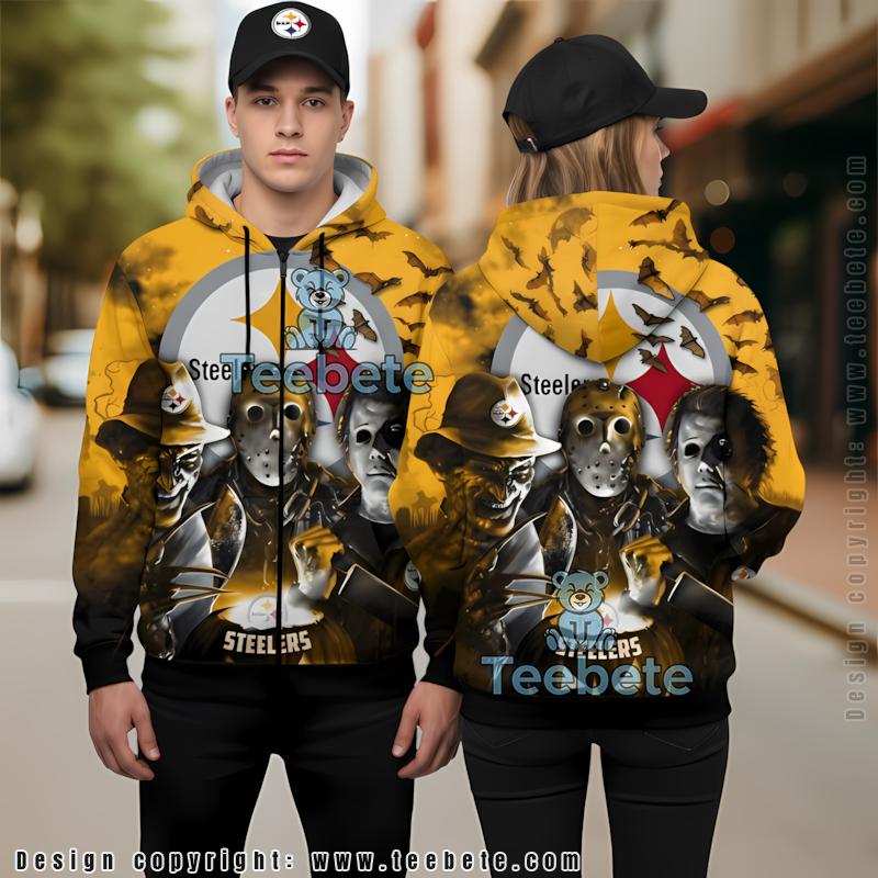Pittsburgh Steelers Jason Voorhees Michael Myers 3D Hoodie Yellow Kids
