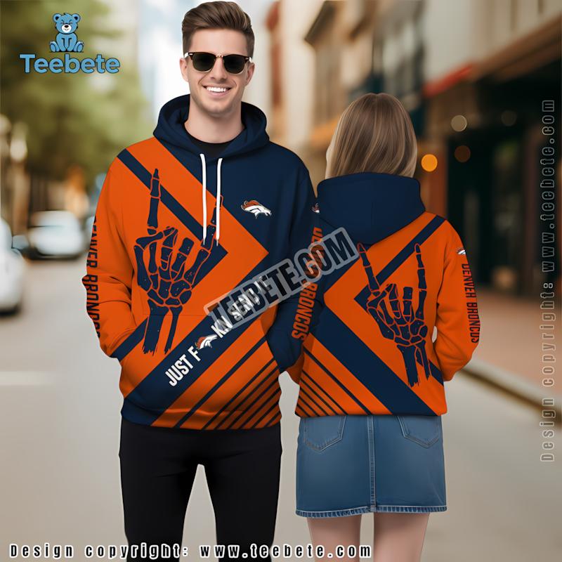 Denver Broncos Just Send It Skeleton Hand 3D Hoodie Blue Pullover
