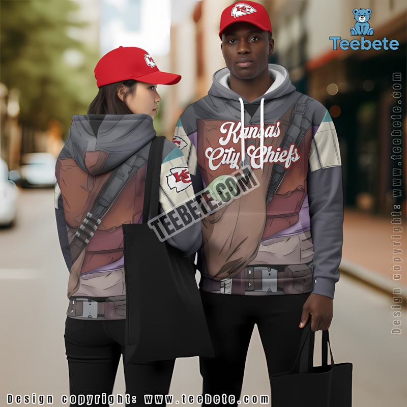 Kansas City Chiefs Baby Yoda 3D Hoodie Grey Printed