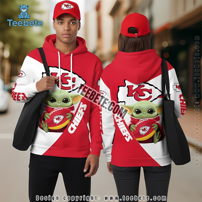 Kansas City Chiefs Baby Yoda 3D Hoodie Grey Printed