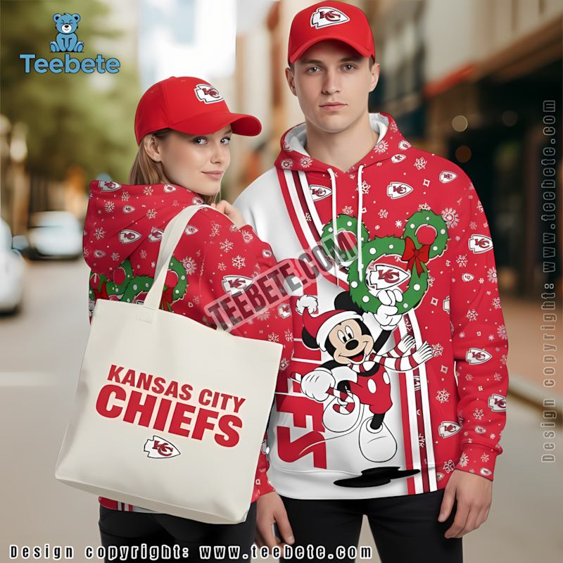 Kansas City Chiefs Christmas Mickey Mouse 3D Hoodie White Red For Sale