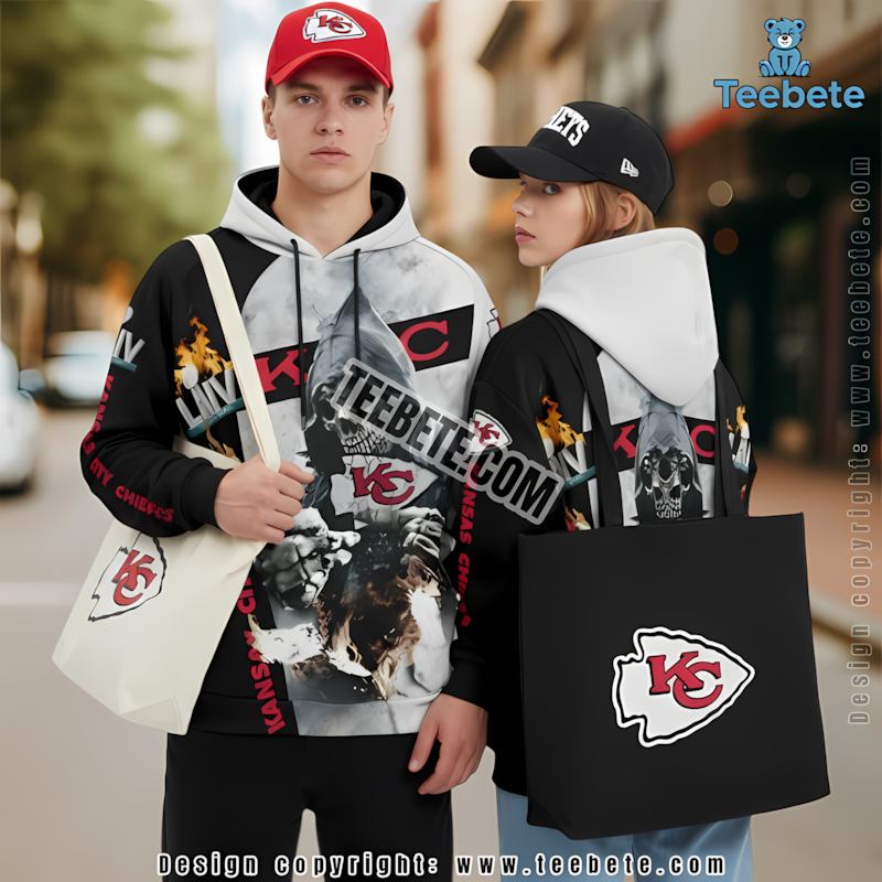 Kansas City Chiefs Death Holding 3D Hoodie Black White Girls