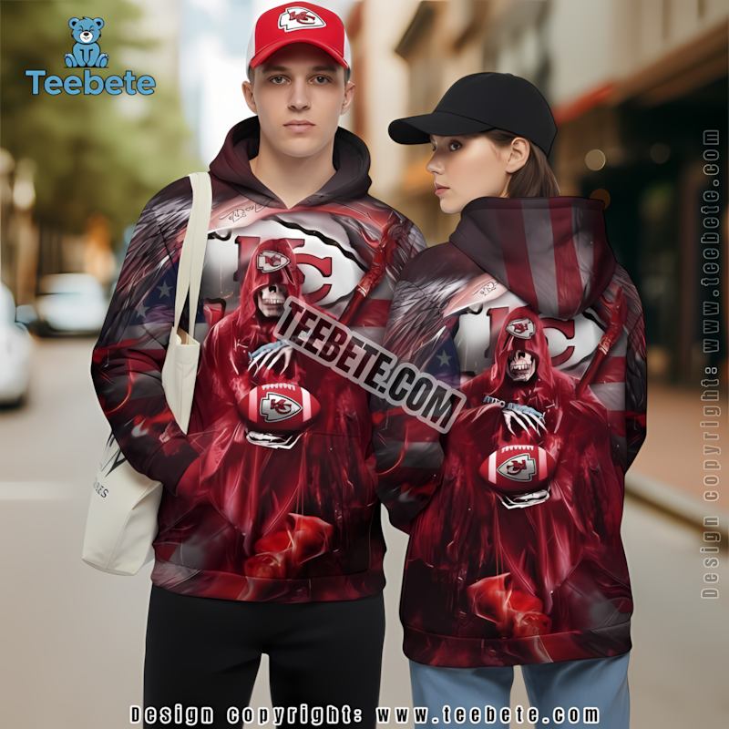 Kansas City Chiefs Death Skull 3D Hoodie Red Black Mens