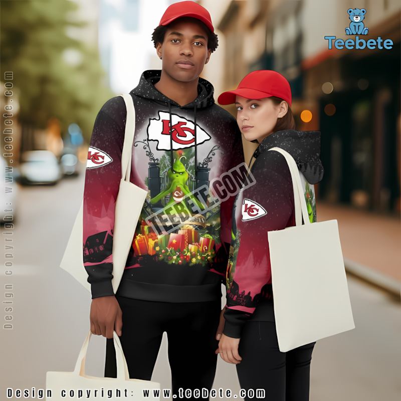 Kansas City Chiefs Grinch Christmas 3D Hoodie Red Black Mens