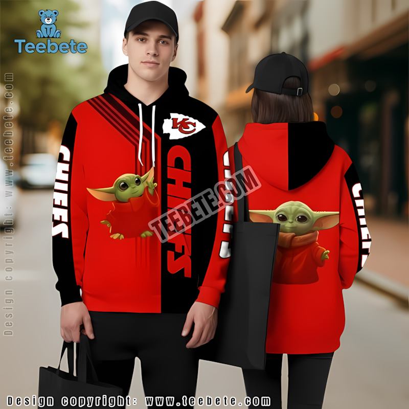 Kansas City Chiefs Grogu Star Wars 3D Hoodie Red Black Boys