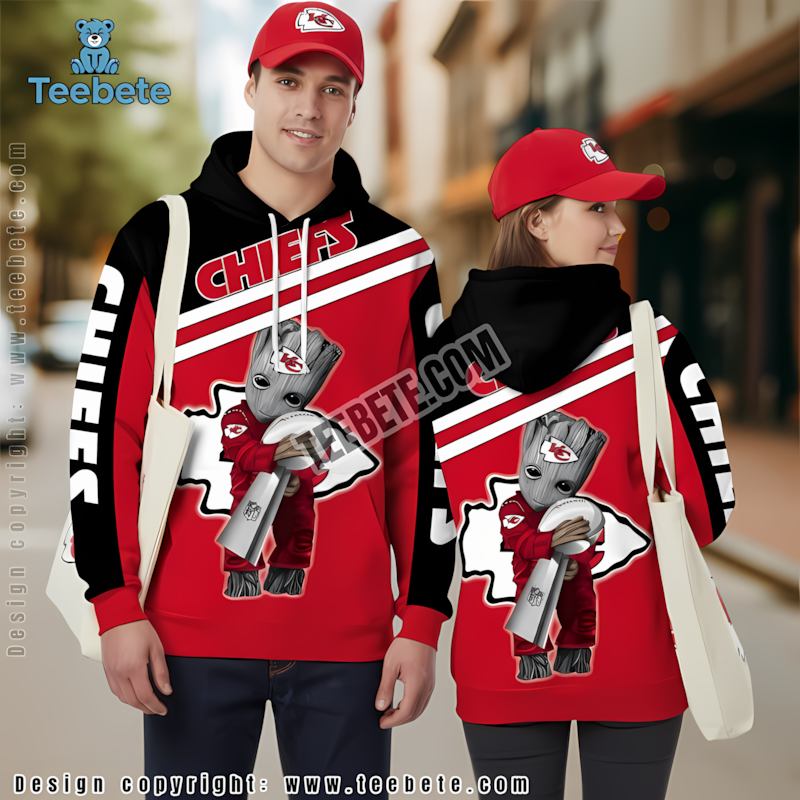 Kansas City Chiefs Groot 3D Hoodie Black Red Mens